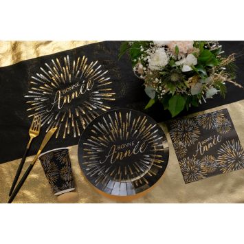 Chemin de table "Bonne Année" en polyester - Réveillon du Nouvel An - 28 cm x 2,5 m - Collection Réveillon Festif