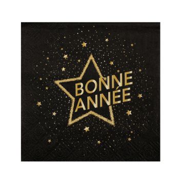 20 serviettes cocktail "Bonne Année" en papier - Réveillon du Nouvel An - 25 x 25 cm - Collection Sous les Étoiles