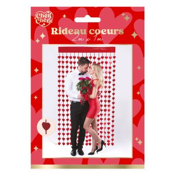 Rideau à franges en forme de cœur - 2 x 1 m - Saint-Valentin - Collection Chéri Chérie