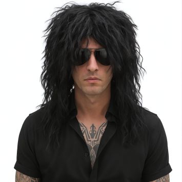 Perruque noire style rocker pour soirées à thème et fêtes déguisées | jourdefete.com