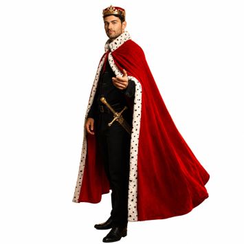 Homme portant une longue cape royale en velours rouge | jourdefete.com