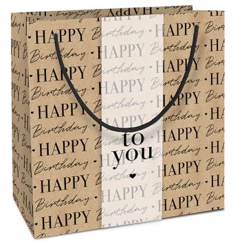 Sac cadeau carré en kraft Birthday élégant | jourdefete.com