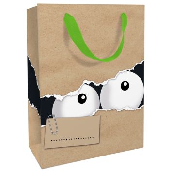 Sac cadeau en papier kraft - Grands yeux - Taille L