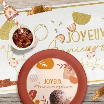 Sachet de 60 décorations de table - Joyeux Anniversaire - Collection Terracotta