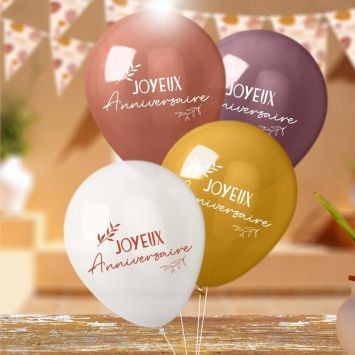 Sachet de 8 ballons - Joyeux Anniversaire - Collection Terracotta