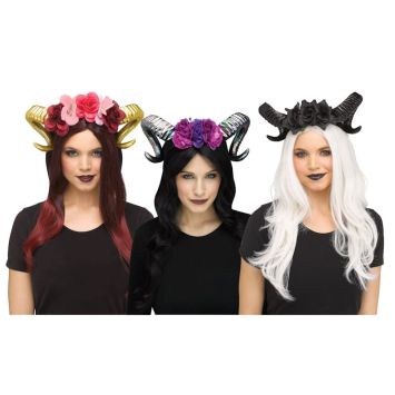 Un superbe serre-tête avec cornes de bélier et fleurs pour Halloween | jourdefete.com