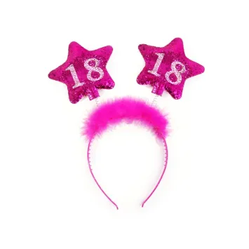 Serre-tête anniversaire 18 ans rose avec étoiles scintillantes | jourdefete.com