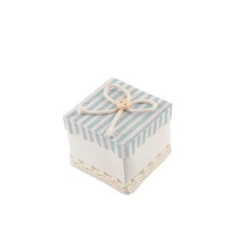 Lot de 4 contenants carrés à rayures en lin - 5 x 5 x 5 cm - Bleu Pastel | jourdefete.com