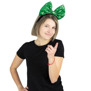 Serre-tête nœud à sequins verts, accessoire Saint-Patrick chic | jourdefete.com