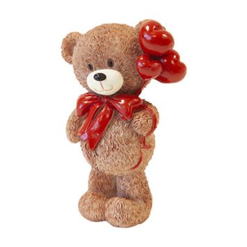 Ourson en résine debout avec ballons cœur décoration romantique Saint-Valentin | jourdefete.com