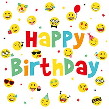 Serviettes anniversaire avec smileys et couleurs vives | jourdefete.com