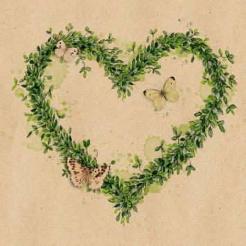 Serviettes By Nature Green Dream avec motifs de feuillages et papillons | jourdefete.com