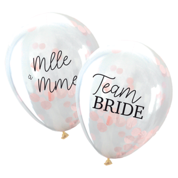 Ballons EVJF Team Bride et Mlle à Mme confettis roses | jourdefete.com