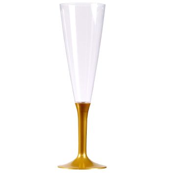 10 Flûtes à Champagne Plastique Pied "Or"