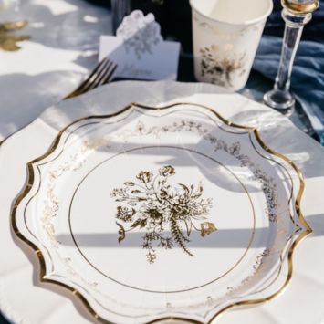 8 assiettes en carton FSC® - Diamètre 23 cm - Collection Vintage Doré