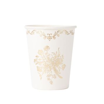 Disposez ces gobelets blancs et dorés de la collection Vintage | jourdefete.com