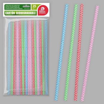 Lot de 25 pailles en carton rayées multicolores | jourdefete.com