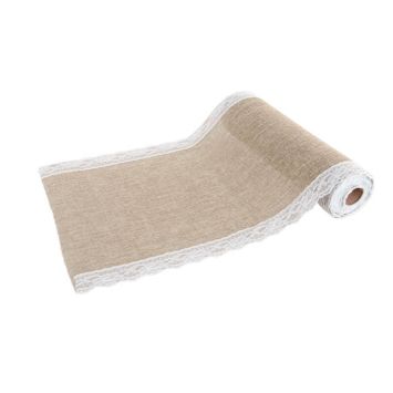 Chemin de table champêtre en jute et dentelle