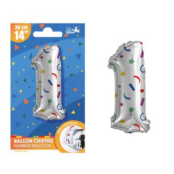 Ballon argenté en aluminium en forme de chiffre pour anniversaire - 36 cm - Collection Récréation Multicolore - Chiffre au choix