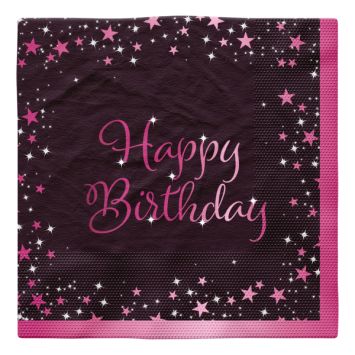 16 serviettes "Happy Birthday" en papier pour anniversaire - 33 x 33 cm - Collection Starlight - Couleur au choix