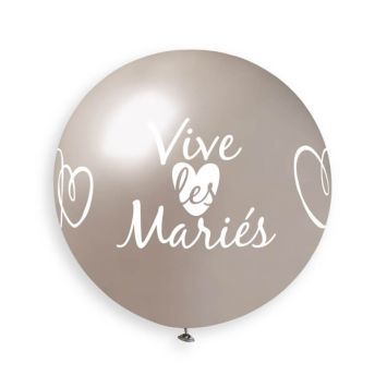 1 ballon géant argent imprimé vive les mariés de 80 cm | jourdefete.com