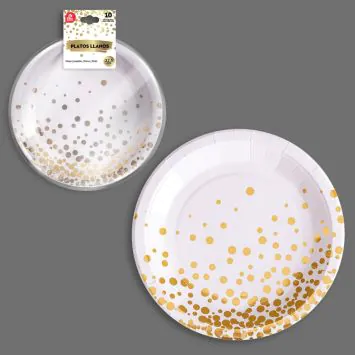 10 assiettes avec pois en carton - Diamètre 22,5 cm - Couleur au choix