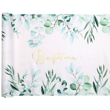 Chemin de table en polyester - 29 cm x 3 m - Collection Baptême Végétal
