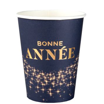 Gobelets "Bonne Année" dorés sur fond bleu pour fête de Nouvel An | jourdefete.com