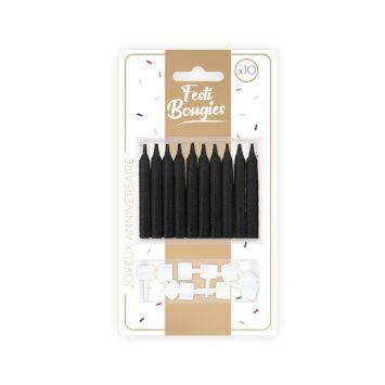 10 bougies à paillettes argentées - Couleur au choix