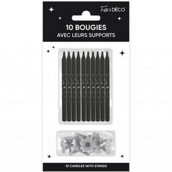 10 bougies avec supports - 7,5 cm - Couleur au choix