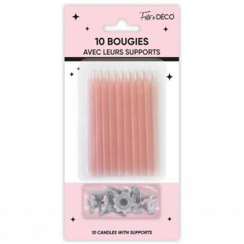 10 bougies avec supports - 7,5 cm - Couleur au choix