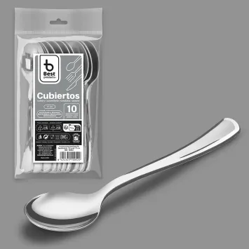 10 cuillères en argent en plastique réutilisable - 17 cm