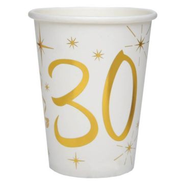 10 Gobelets en Carton Anniversaire - Blanc et Or - 30 ans | jourdefete.com