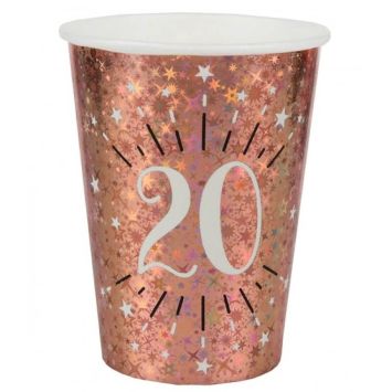10 Gobelets en carton - Joyeux Anniversaire Etincelant - Rose Gold - Age au Choix