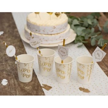 10 Gobelets en Carton "Just Married" - Or