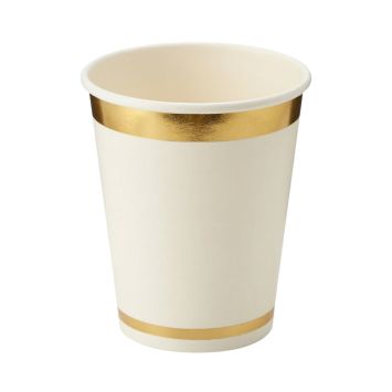 10 gobelets blancs à liseré doré en carton - 25 cl
