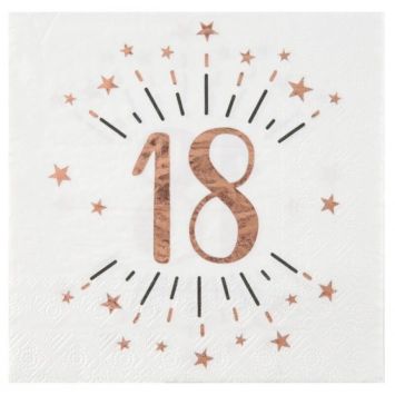 10 Serviettes en papier - Joyeux Anniversaire Etincelant - Rose Gold - Age au Choix