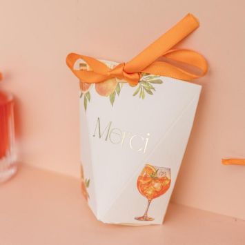 10 contenants "Merci" avec ruban satiné - 8 x 9 x 4 cm - Collection Fizz Agrume