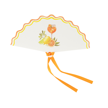 Éventail Fizz Agrume crème, orange et jaune avec ruban | jourdefete.com