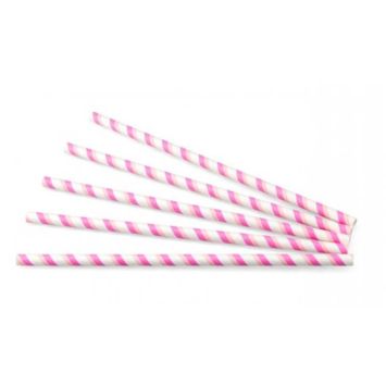 100 Pailles en Papier - 24 cm - Rose/Blanc | jourdefete.com