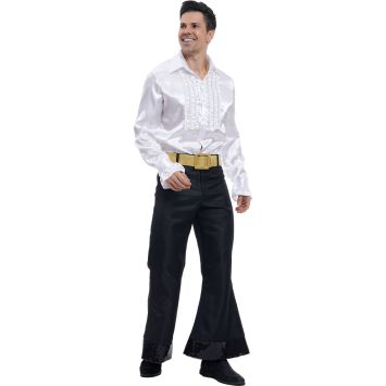 Chemise disco satin blanche homme, costume rétro chic pour soirée années 70 | jourdefete.com