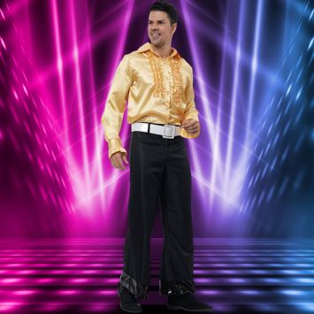 Chemise Disco en satin pour homme - Or - Taille au choix