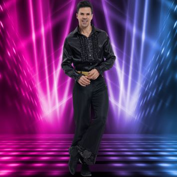 Chemise Disco en satin pour homme - Noir - Taille au choix