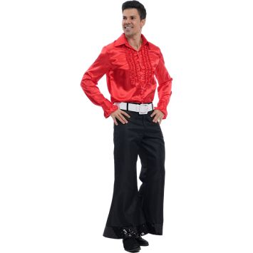 Chemise disco satin rouge homme, tenue rétro flamboyante pour soirée disco | jourdefete.com