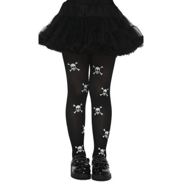 Collant d'Halloween pour fille - Tête de mort - Taille au choix