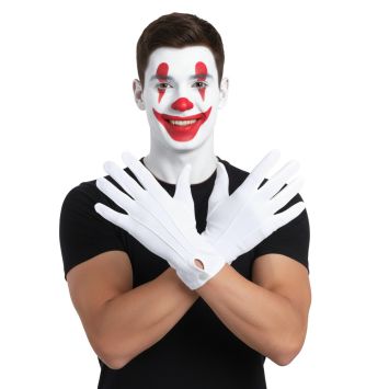 Gants blancs de clown avec boutons pour costume de fête | jourdefete.com
