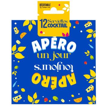 12 serviettes cocktail en papier - 25 x 25 cm - Collection Apéro - Modèle au choix