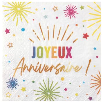 Serviettes Joyeux Anniversaire blanches, décoration de table festive | jourdefete.com