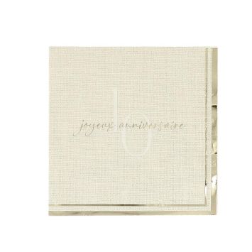 Serviettes 10 ans Joyeux Anniversaire Gold'n Age effet lin, blanc et or | jourdefete.com