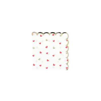 Serviettes cocktail blanches à petits cœurs rouges et or | jourdefete.com